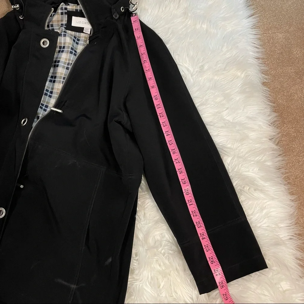 Liz Claiborne Black Trench Coat w/Detachable Hood size medium
